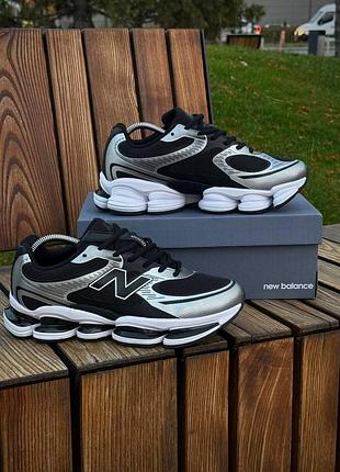 Кросівки чоловічі new balance чорні з білим та сріблястим, комбінований матеріал, розміри 41-45