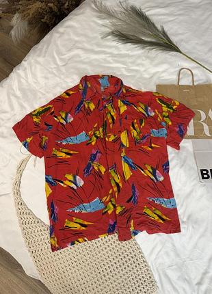 Червона вінтажна сорочка asos з абстрактним яскравим принтом