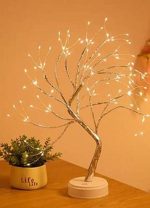 Лампа настольная дерево серебряное - капли led sfk-26 usb + батарейки тёплый свет