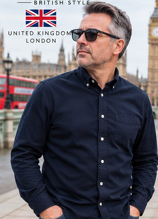 Мужская рубашка racing green british style темно-синяя 100% хлопок tailored fit l / 50 английская