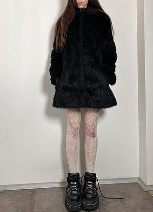 Вінтажна чорна шуба зі штучного хутра вінтаж zara шубка bershka h&m vintage gothic