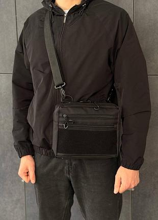 Мужская тактическая сумка борсетка мессенджер (планшетка) slim patch black, черная через плечо 6