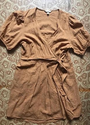 Коротка сукня жіноча h&m коричнева, xl, льон, котон