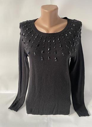 Чорний м'який джемпер (светр) m&s collection з ангорою та декоративним камінням. розмір м, підійде також на л. в складі є вовна і ангора.