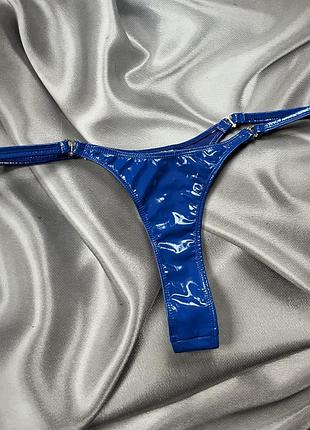 Жіночі сині латексні стрінги xl\xxl