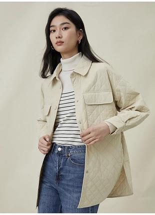 Стьобана куртка-сорочка h&m оверсайз, розмір s (бежева куртка)