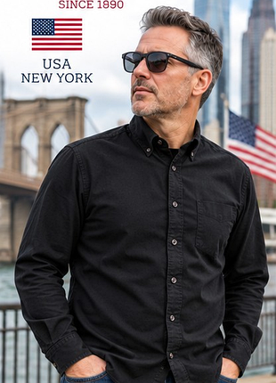 Мужская рубашка u.s. polo assn. черная брендовая классическая 100% стиль l / 50 сша