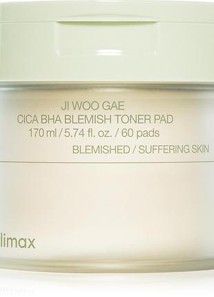 Тонер для обличчя klimax cica bha blemish toner pad 170 мл / 60 подушечок для проблемної та чутливої шкіри