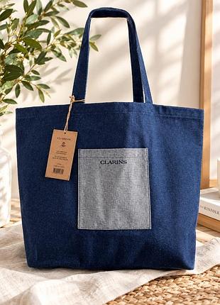 Джинсова сумка шопер clarins💙 3
