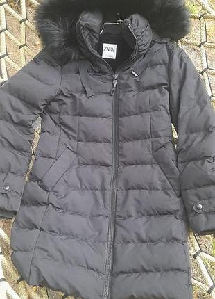 Зимний пуховик пальто zara (натуральный пух), размер m