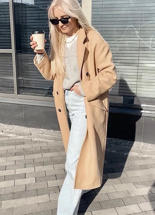 Пальто жіноче zara оверсайз двобортне бежеве розмір м