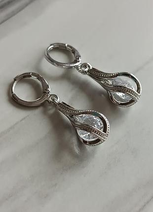 Серьги «капля» с кубическим цирконом, стерлинговое серебро