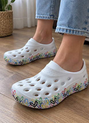 Крокси  жіночі sketchers білі різнокольорові