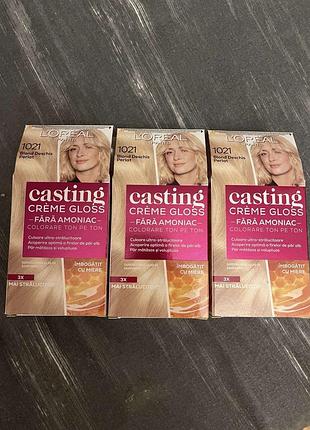 Фарба для волосся l'oreal paris casting creme gloss 1021 світло-світло русявий перламутровий