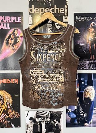 Avant garde коричнева жіноча майка з вінтажним принтом sixpence, стиль y2k