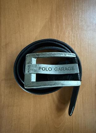 Ремінь чоловічий polo garage чорний шкіряний