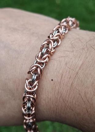Чоловічий браслет лисячий хвіст двоколірний (мідь + нержавійка) handmade