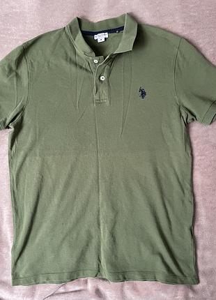 Поло чоловіче u.s. polo assn. кольору хакі з коротким рукавом