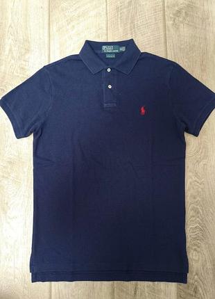 Темно-синє поло polo ralph lauren (custom fit) / чоловіча футболка поло ральф лорен (розмір м)