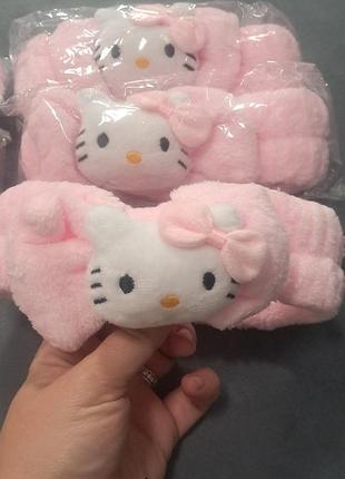 Пов'язка на голову для дівчаток hello kitty плюшева рожева,  повязка для девочки китти кити, пов'язка кітті кіті