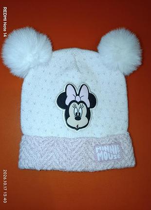 Теплая зимняя шапка primark disney minnie mouse с помпонами