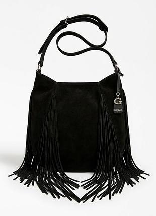 Сумка жіноча guess чорна замшева з бахромою