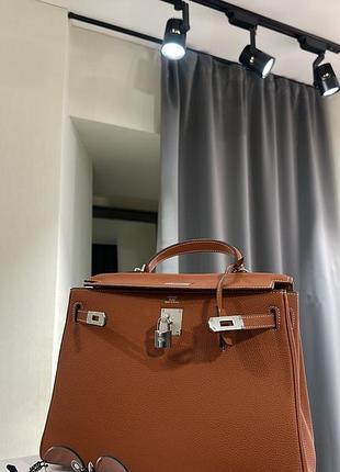 Сумка жіноча kelly 32 cm коричнева шкіряна