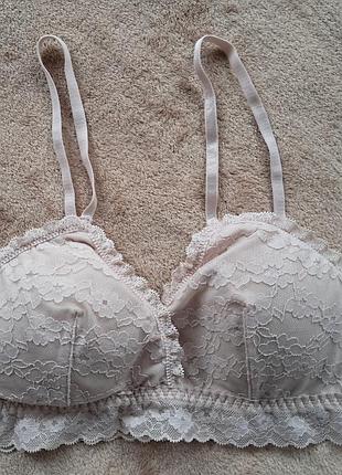 Бюстгальтер жіночий h&m longline мереживний, бежевий, розмір eur 40 (75c)