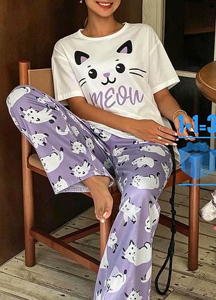 🥰 піжама з котиками футболка + штани 5xl