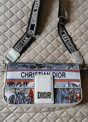 Сумка жіноча christian dior через плече біла з принтом
