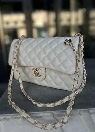 Сумка для жінок chanel класична стьобана біла, розмір 25х17х9