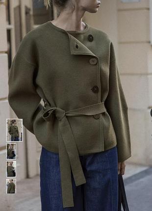 Пальто-кардиган жіноче zara зелене з поясом
