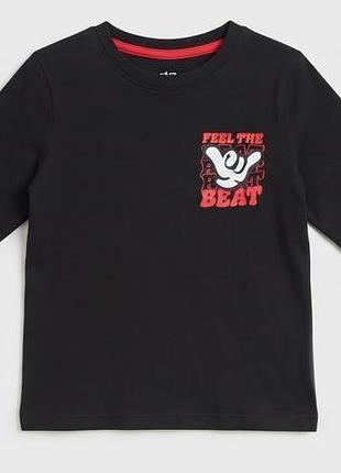 Детская черная пижамная кофта primark с принтом «feel the beat» (1.5–2 года / 92 см)