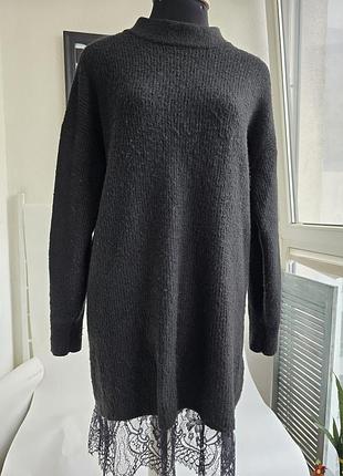 Светр туніка жіноча h&m чорна з мереживом