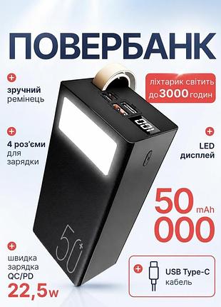 Повербанк qinetiq rq-50 50000 mah 22.5w з led дисплеєм та швидкою зарядкою pd/qc
