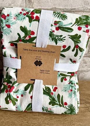 Нова святкова брендова скатертина cotton kitchen co, різдвяна, новорічна, 100% бавовна, 213 х 152 см