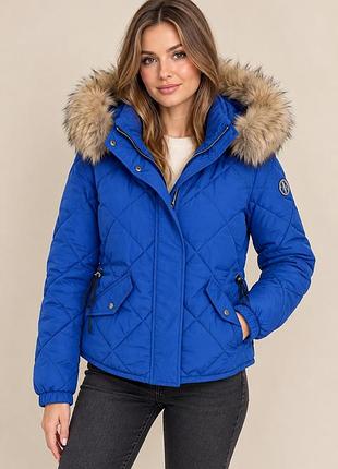 Жіноча зимова куртка-пуховик river island синього кольору з хутром