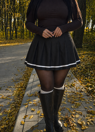 Юбка плиссе женская черная 🖤 fb sister 🎀 преппи стиль📏xl (подойдет на: l, xl, 48, 50)🔎 мини юбка в складку🖤 плиссированная юбка🖤 женская юбка