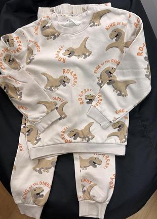 Повсякденний костюм для хлопчиків h&m з динозаврами, молочний, 6-7 років (122-128 см)