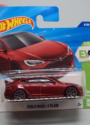 Машинка модель автомобіль hot wheels червона бордова тесла tesla model s plaid №19076с