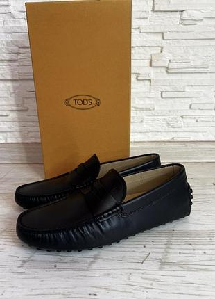 Стильні чорні шкіряні туфлі лофери мокасіни tods