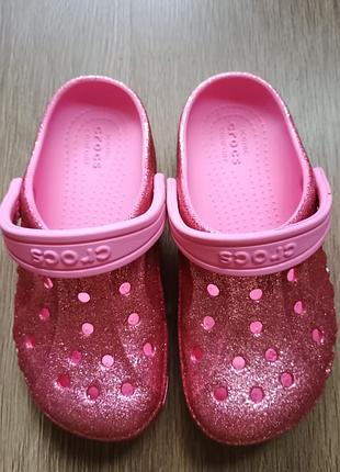Кроки  для дівчаток crocs classic glitter clog рожеві, розмір 30-31, довжина устілки 19.1 см