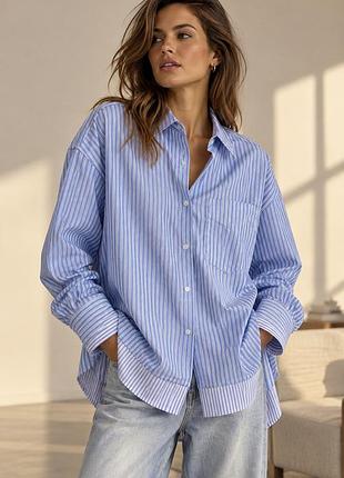 Сорочка  жіноча з подвійним манжетом  блакитну смужку оверсайз zara