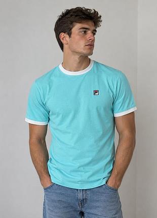 Футболка чоловіча fila блакитна з білим коміром