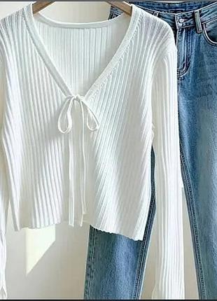 Кардиган жіночий h&m divided білий в рубчик із зав'язками xs