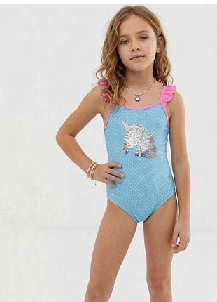 Яркий детский слитный купальник primark с пайетками-единорогом (10-11 лет, 146 см) 🦄🩱