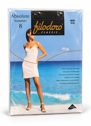 Жіночі колготки filodoro classic absolute summer 8 den, nero (чорні), розмір 5-xl