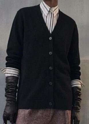 Черный шерстяной кардиган унисекс h&amp;m (50% шерсть) - oversize / l xl