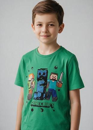 Зеленая футболка minecraft mojang на мальчика 8-9 лет