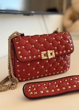 Сумка через плече жіноча valentino garavani rockstud spike червона середня